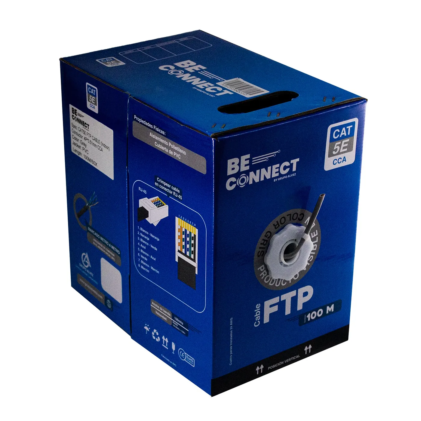 [021195] [ATB-CFC5INDCCA1] Beconnect - Cable FTP Apantallado CAT5e (Categoria 5e) CCA Interior (Gris) [Bobina 100 Metros]