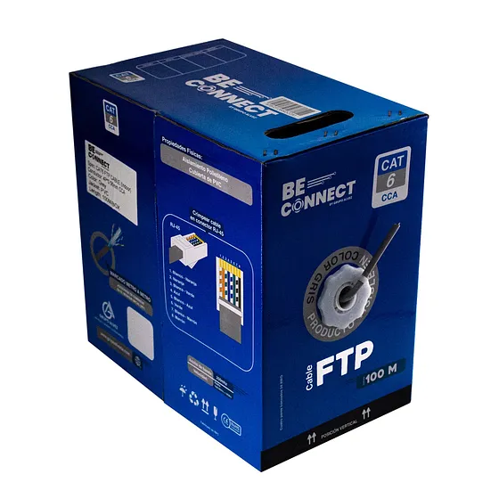 [021199] [ATB-CFC6INDCCA1] Beconnect - Cable FTP Apantallado CAT6 (Categoria 6) CCA Interior (Gris) [Bobina 100 Metros]