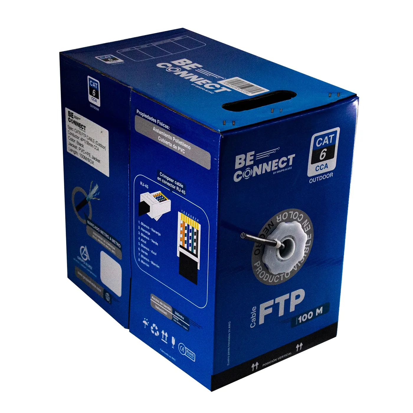 [021200] [ATB-CFC6OUTCCA1] Beconnect - Cable FTP Apantallado CAT6 (Categoria 6) CCA Doble Chaqueta Exterior (Negro) [Bobina 100 Metros]