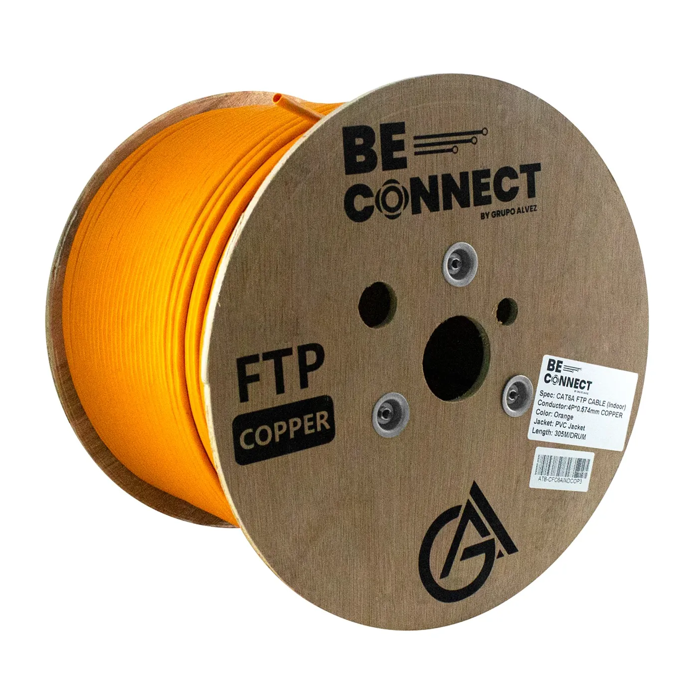 [021203] [ATB-CFC6AINDCOP3] Beconnect - Cable FTP Apantallado CAT6A (Categoria 6A) 100% Cobre Interior (Naranja) [Bobina 305 Metros]