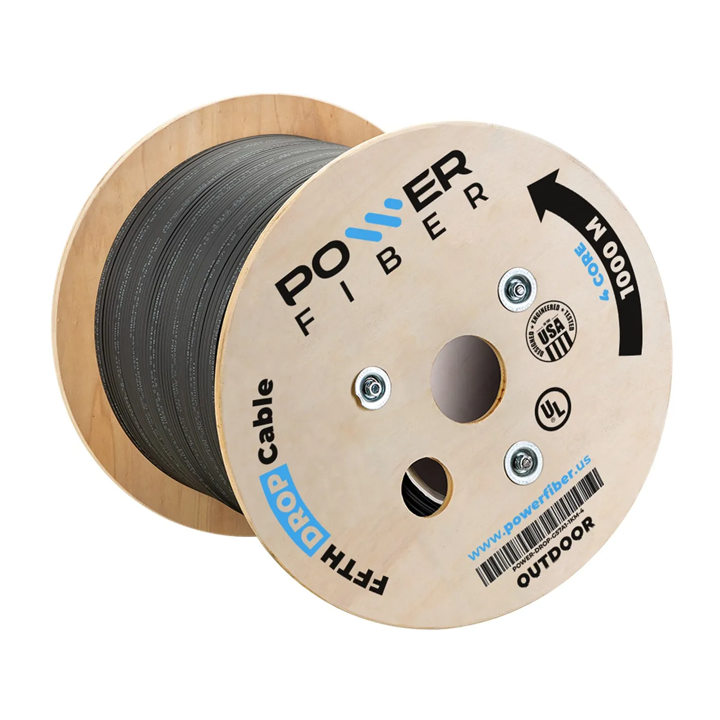 [021240] [POWER-DROP-G57A1-1KM-4] Power Fiber - Cable Drop Outdoor de Fibra Optica FTTH 4 Hilos G57A1 [Bobina 1000 Metros]