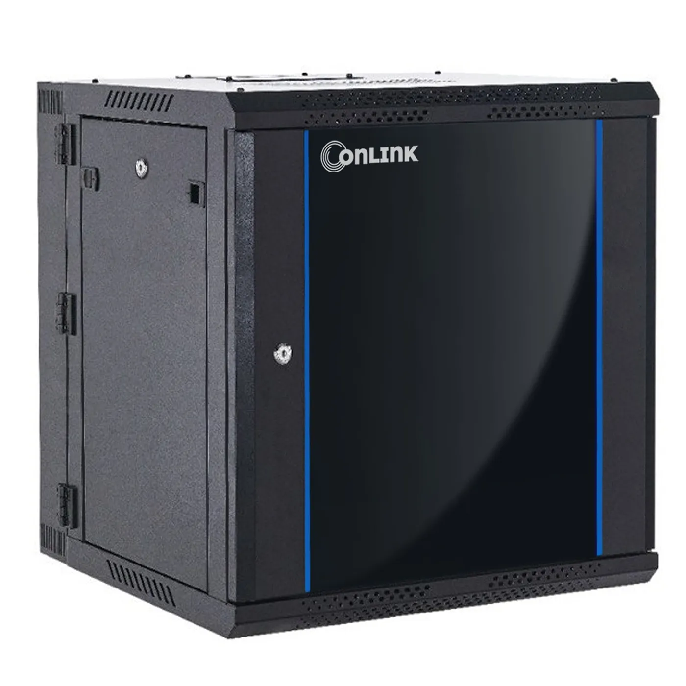 [021146] [WMG6515-550-BLACK] Onlink - Rack de Pared [15U] Cerrado Abatible 600x550x769mm con 3 Cerraduras y Puerta de Vidrio [Negro]