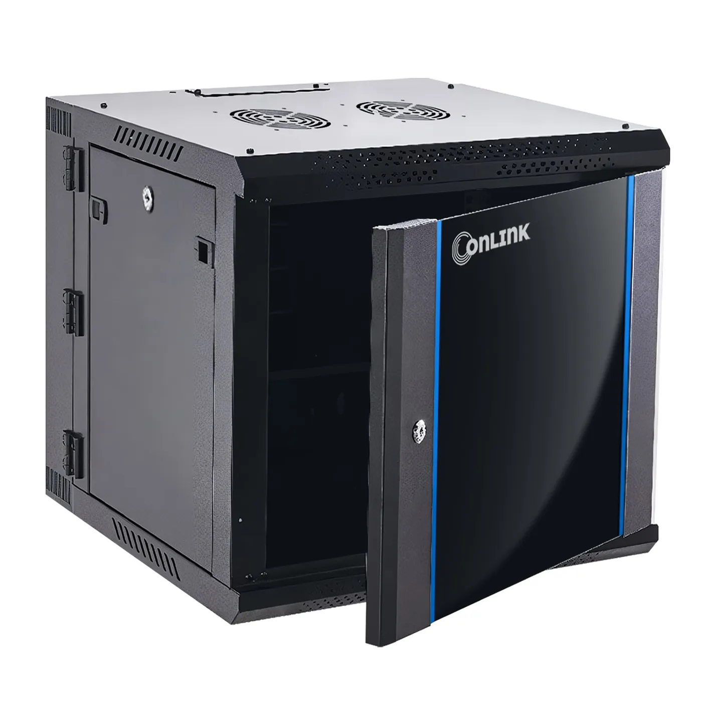 [021146] [WMG6515-550-BLACK] Onlink - Rack de Pared [15U] Cerrado Abatible 600x550x769mm con 3 Cerraduras y Puerta de Vidrio [Negro]