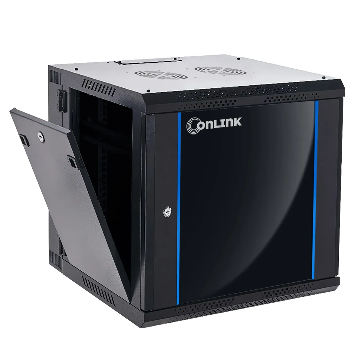 [021146] [WMG6515-550-BLACK] Onlink - Rack de Pared [15U] Cerrado Abatible 600x550x769mm con 3 Cerraduras y Puerta de Vidrio [Negro]