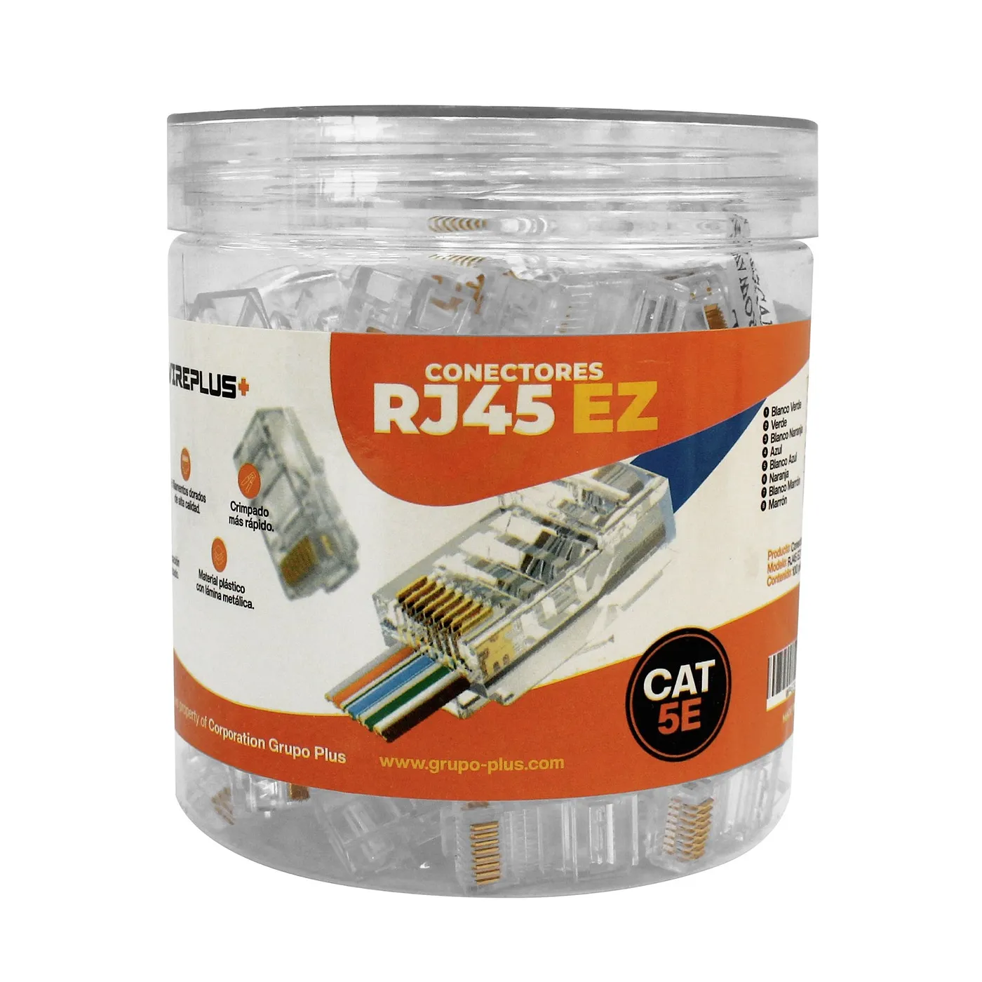 [021159] [WP-RJ45CAT5-EZ] Wireplus - Conector RJ45 EZ CAT5e (Categoria 5e) Pass-Through Pasante [100 Unidades]