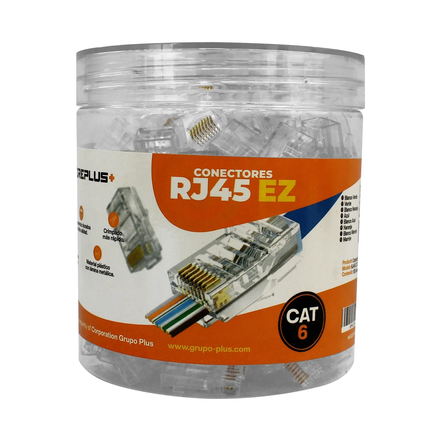 [021160] [WP-RJ45CAT6-EZ] Wireplus - Conector RJ45 EZ CAT6 (Categoria 6) Pass-Through Pasante [100 Unidades]