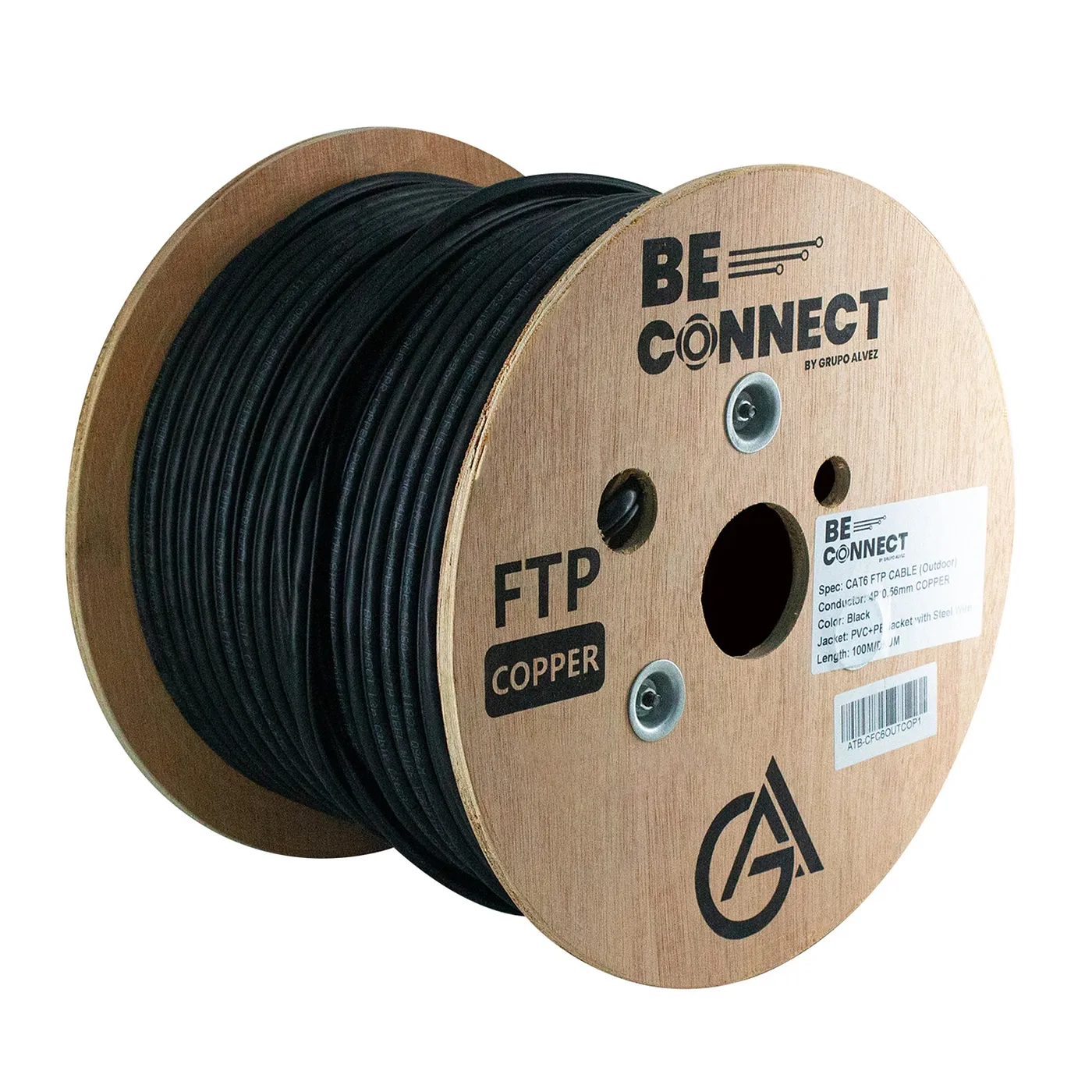 [021192] [ATB-CFC6OUTCOP1] Beconnect - Cable FTP Apantallado CAT6 (Categoria 6) 100% Cobre Doble Chaqueta Exterior (Negro) [Bobina 100 Metros]