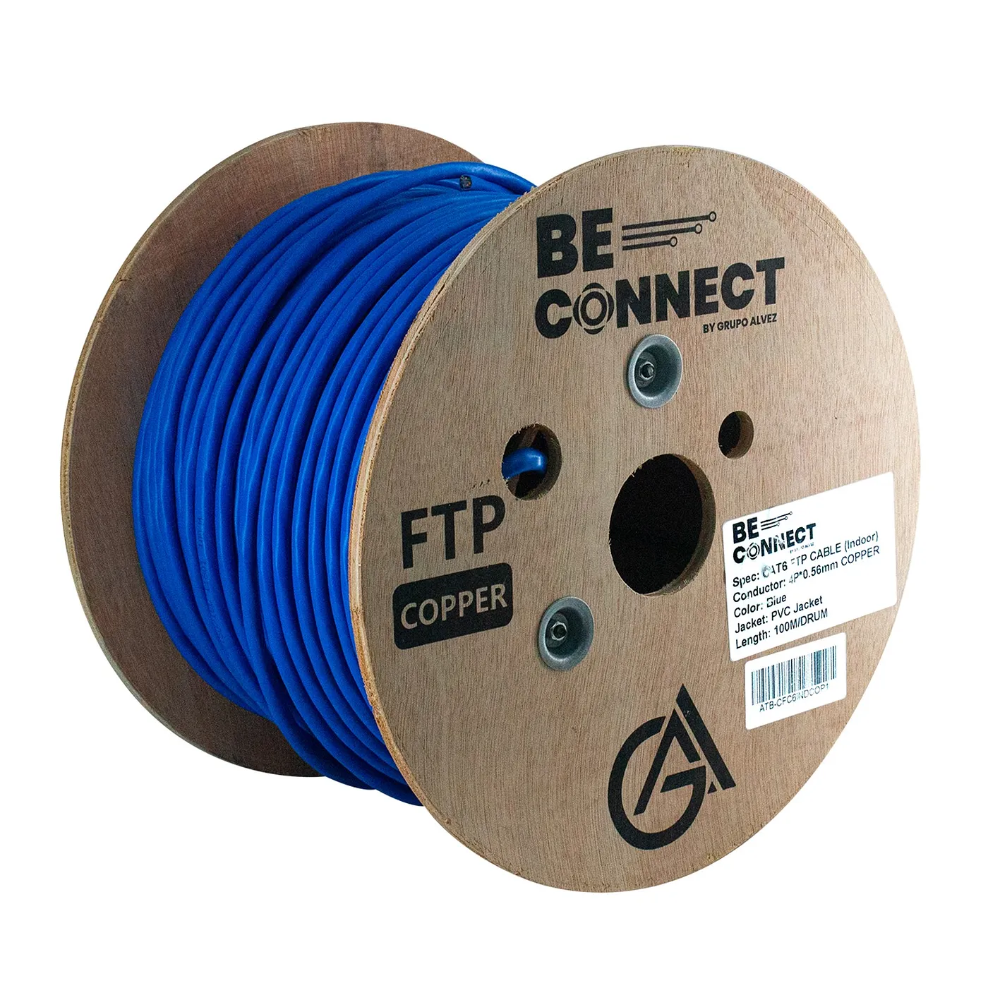 [021193] [ATB-CFC6INDCOP1] Beconnect - Cable FTP Apantallado CAT6 (Categoria 6) 100% cobre Interior (Azul) [Bobina 100 Metros]