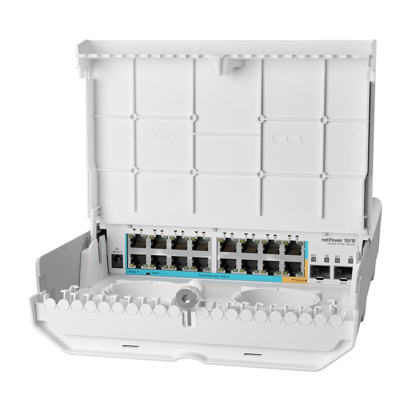 [021297] [CRS318-1Fi-15Fr-2S-OUT] Mikrotik - Switch Exterior de 18 Puertos con 15 Puertos PoE Inversos y SFP