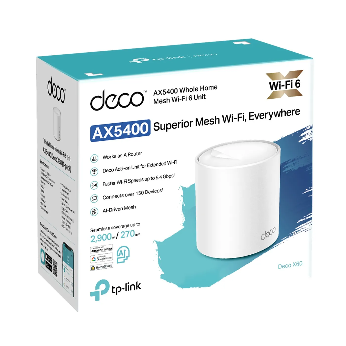 [021517] [DECO-X60-1PACK] TP-Link - Router Inalambrico WiFi Mesh Doble Banda AX5400 WiFi6 [1 Unidad]