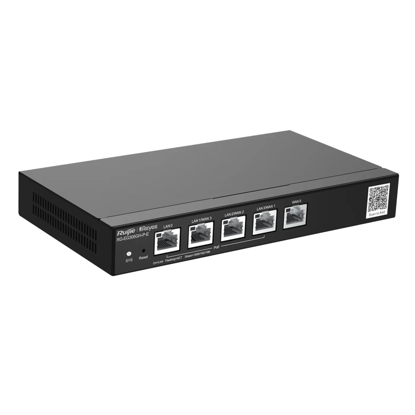 [021543] [RG-EG305GH-P-E] Ruijie/Reyee - SMB Router de Oficina PoE 5 Puertos de Alto Rendimiento 1.5 Gbps Hasta 300 Clientes 4 PoE 64 Túneles VPN