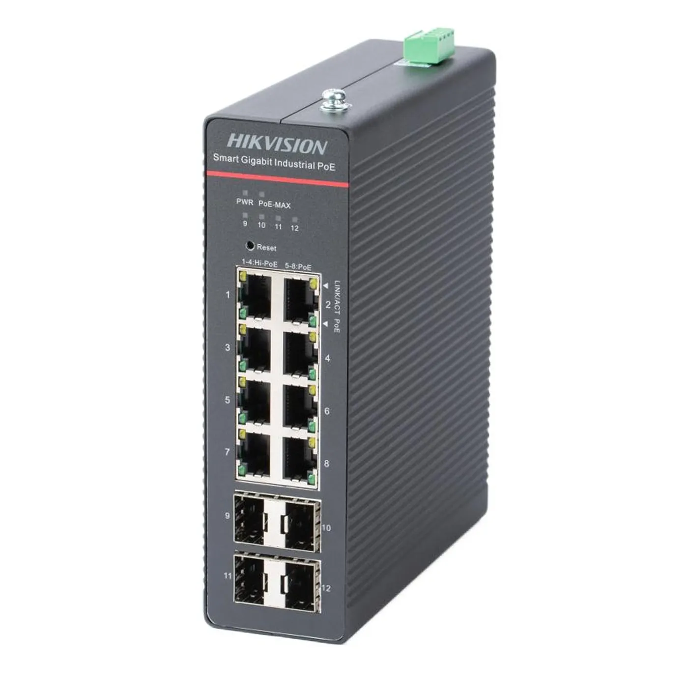 [021451] [DS-3T1512HP-SI-8P4F(O-STD)/No Power unit] Hikvision - Switch Industrial Administrable Gigabit 6 Puertos Gigabit PoE+ 30W + 2 Puertos Gigabit PoE++ (60 W) 2 Puertos SFP 120W Total 48 a 57 VCD 