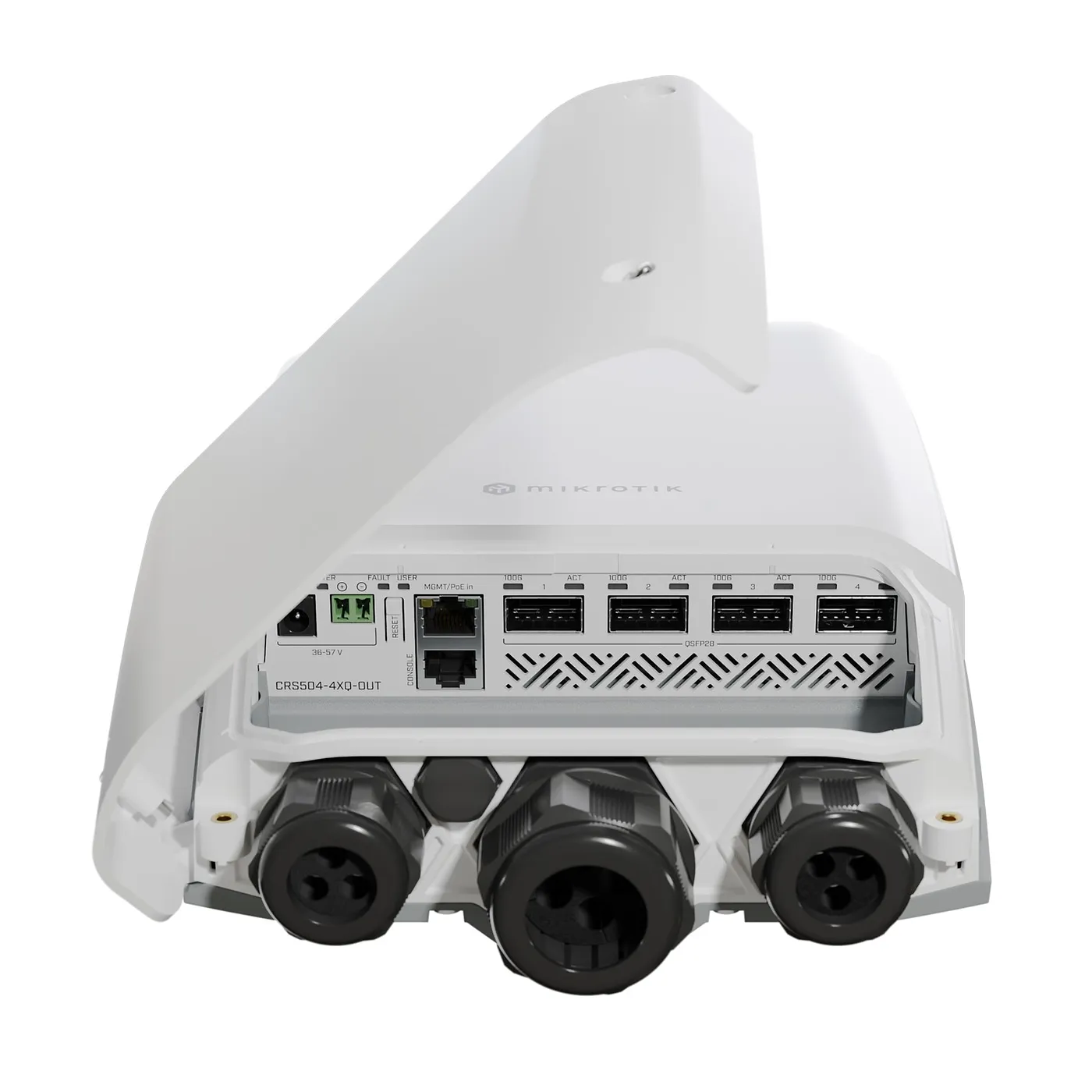 [021591] [CRS504-4XQ-OUT] Mikrotik - Cloud Router Switch 4 Puertos 100 Gigabit QSFP28 (25W sin accesorios) RouterOS (solo v7)
