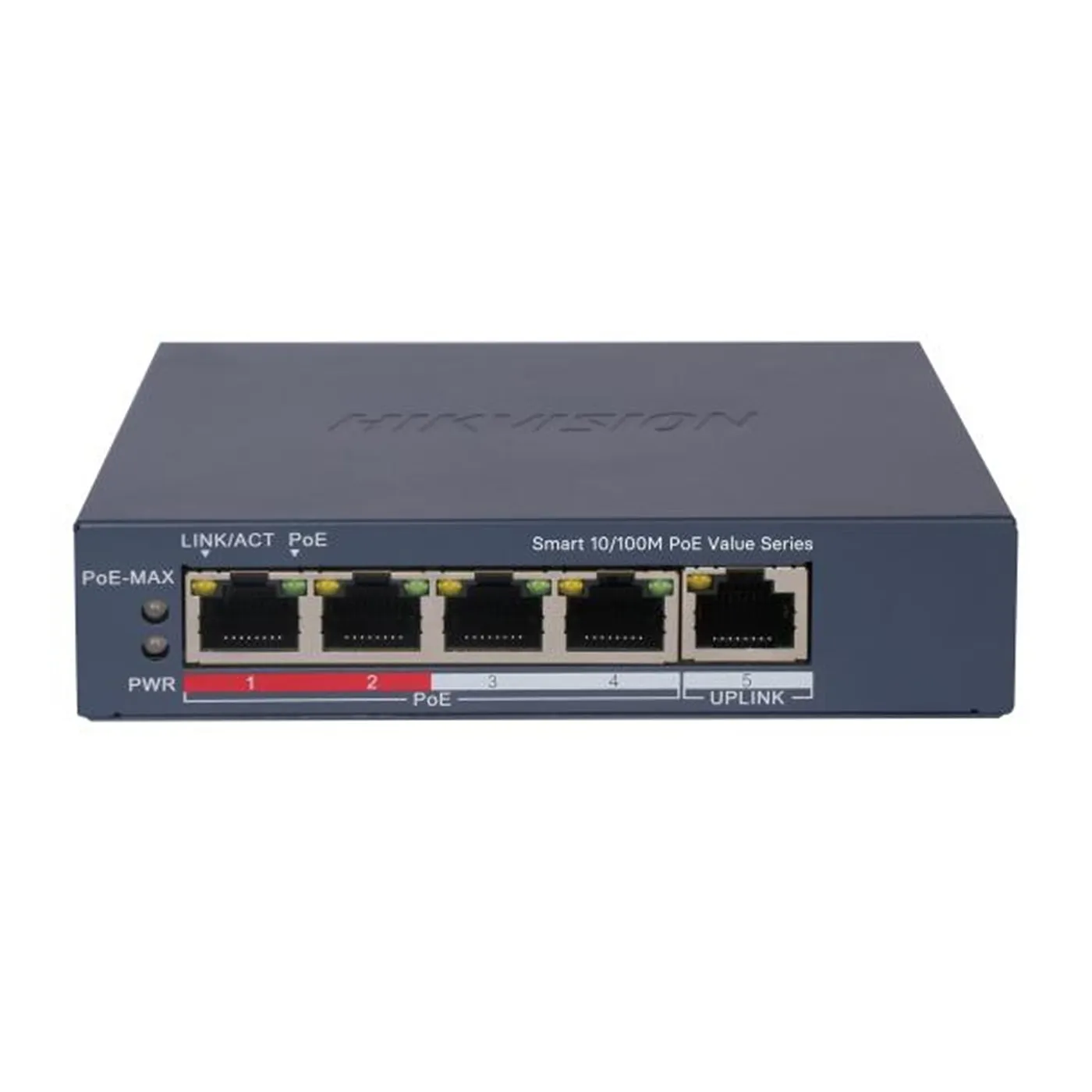 [021613] [DS-3E1105P-EI/M-V2] Hikvision - Switch POE+ 4 Puertos a 10/100 Mbps + 1 Puerto Uplink Modo Extendido hasta 300 Metros 45W