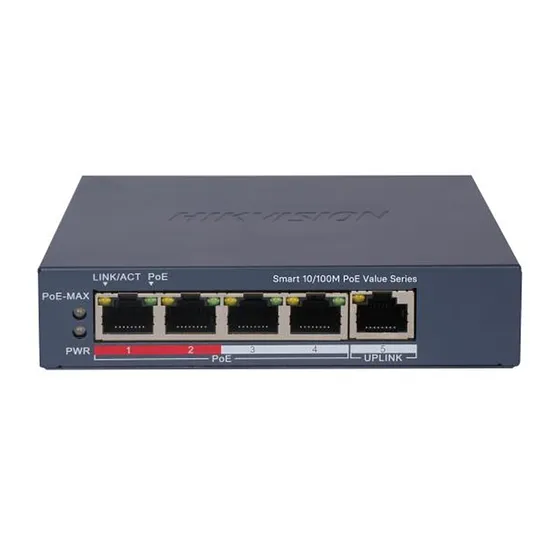 [021613] [DS-3E1105P-EI/M-V2] Hikvision - Switch POE+ 4 Puertos a 10/100 Mbps + 1 Puerto Uplink Modo Extendido hasta 300 Metros 45W