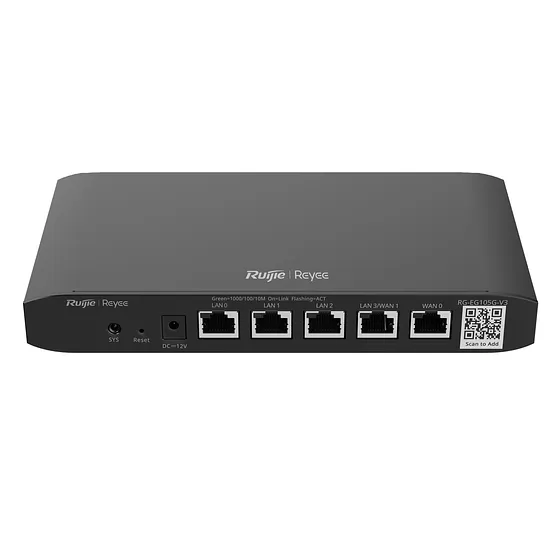[021619] [RG-EG105G-V3] Ruijie/Reyee - SMB Router Balanceador SD-WAN 3 Puertos LAN Gigabit 100 Clientes 600 Mbps Asimétricos