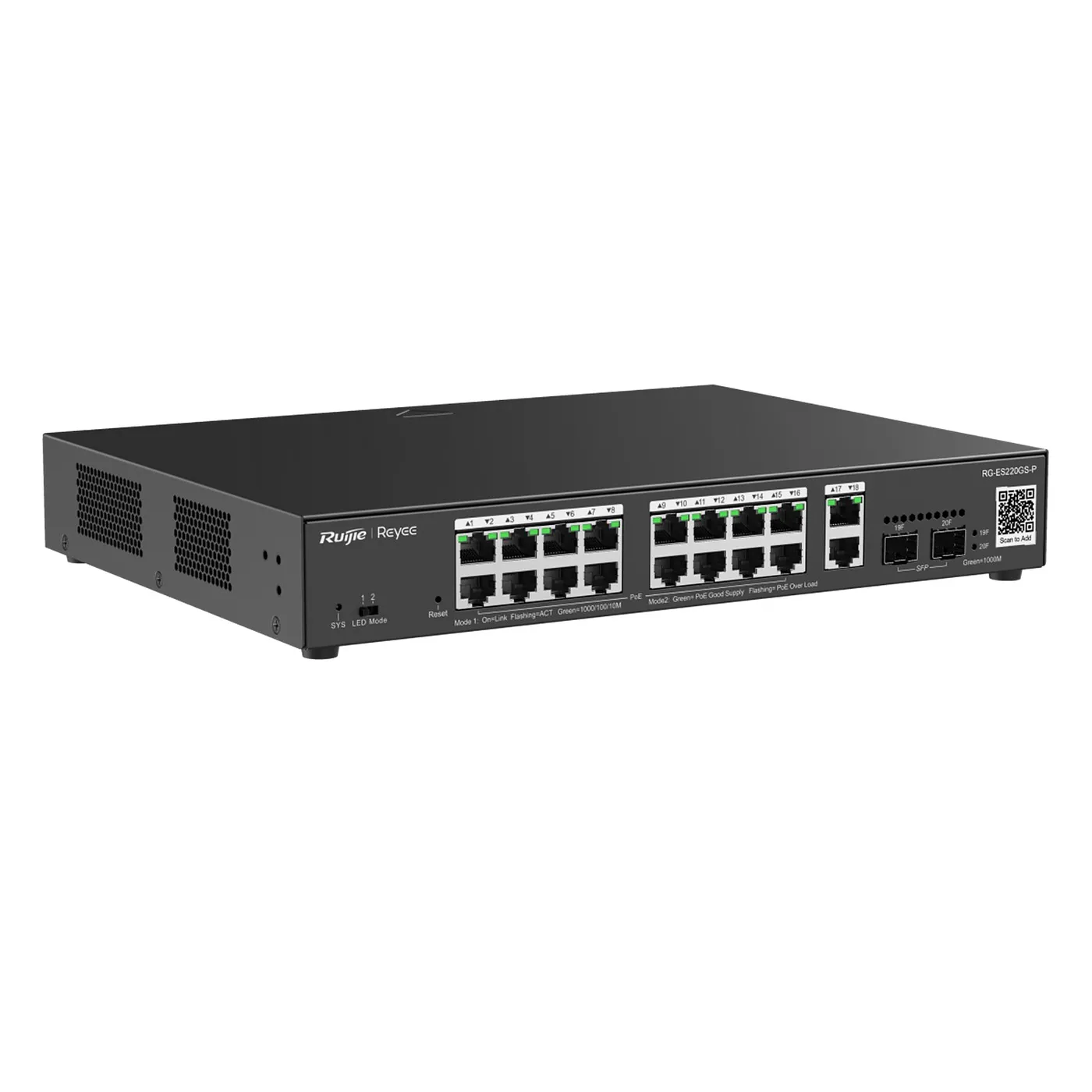 [021629] [RG-ES220GS-P] Ruijie/Reyee - SMB Switch Rackeable Administrable L2 PoE con 18 Puertos Gigabit PoE 802.3af/at + 2 SFP 1Gb 250W
