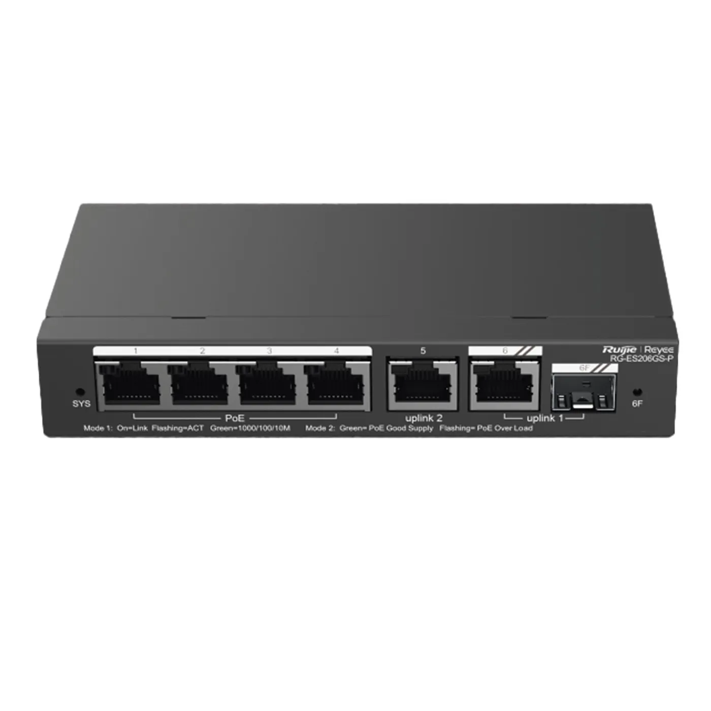 [021631] [RG-ES206GS-P] Ruijie/Reyee - SMB Switch 4 Puertos Gigabit PoE 2 Uplink Gigabit y 1 Uplink Gigabit SFP 54W