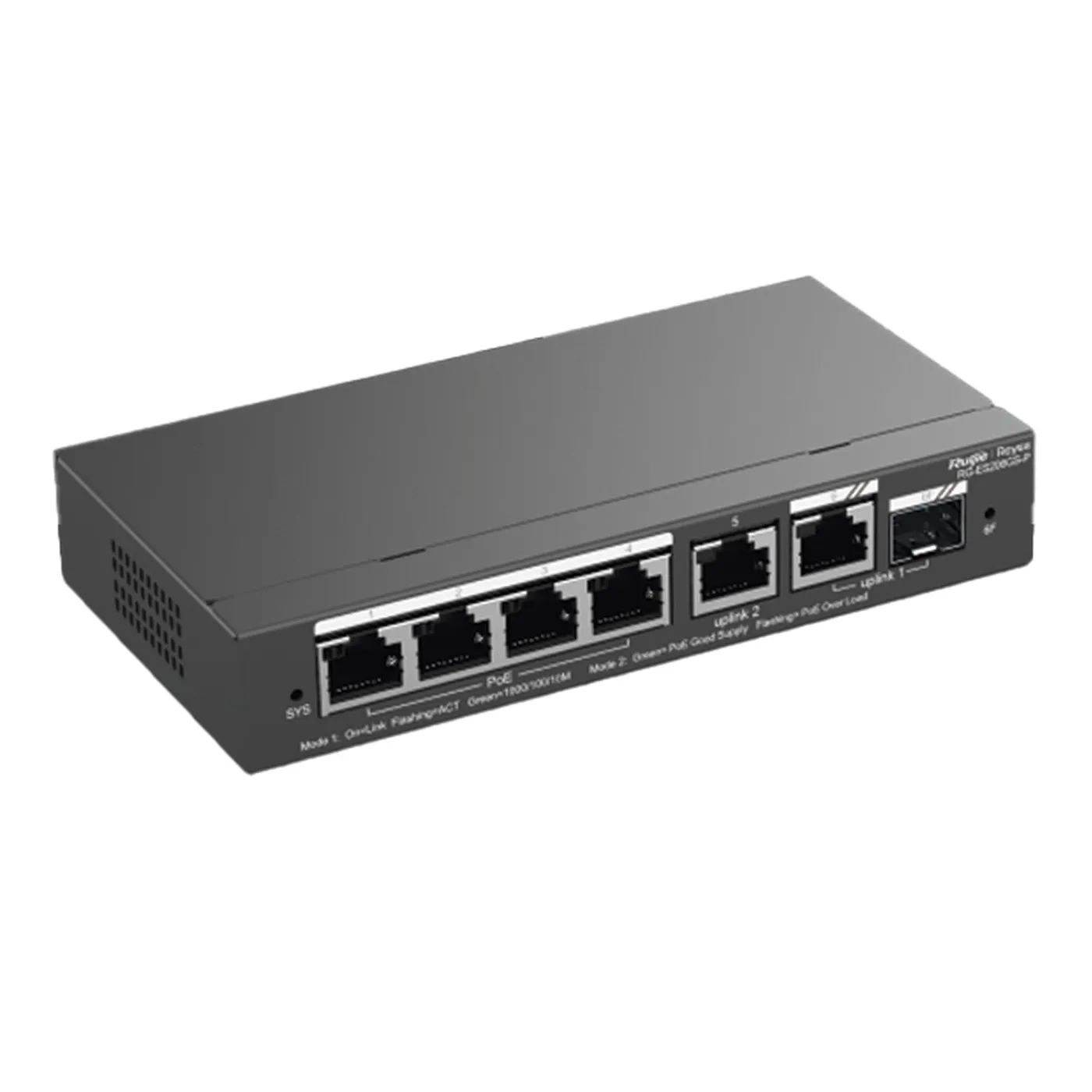 [021631] [RG-ES206GS-P] Ruijie/Reyee - SMB Switch 4 Puertos Gigabit PoE 2 Uplink Gigabit y 1 Uplink Gigabit SFP 54W