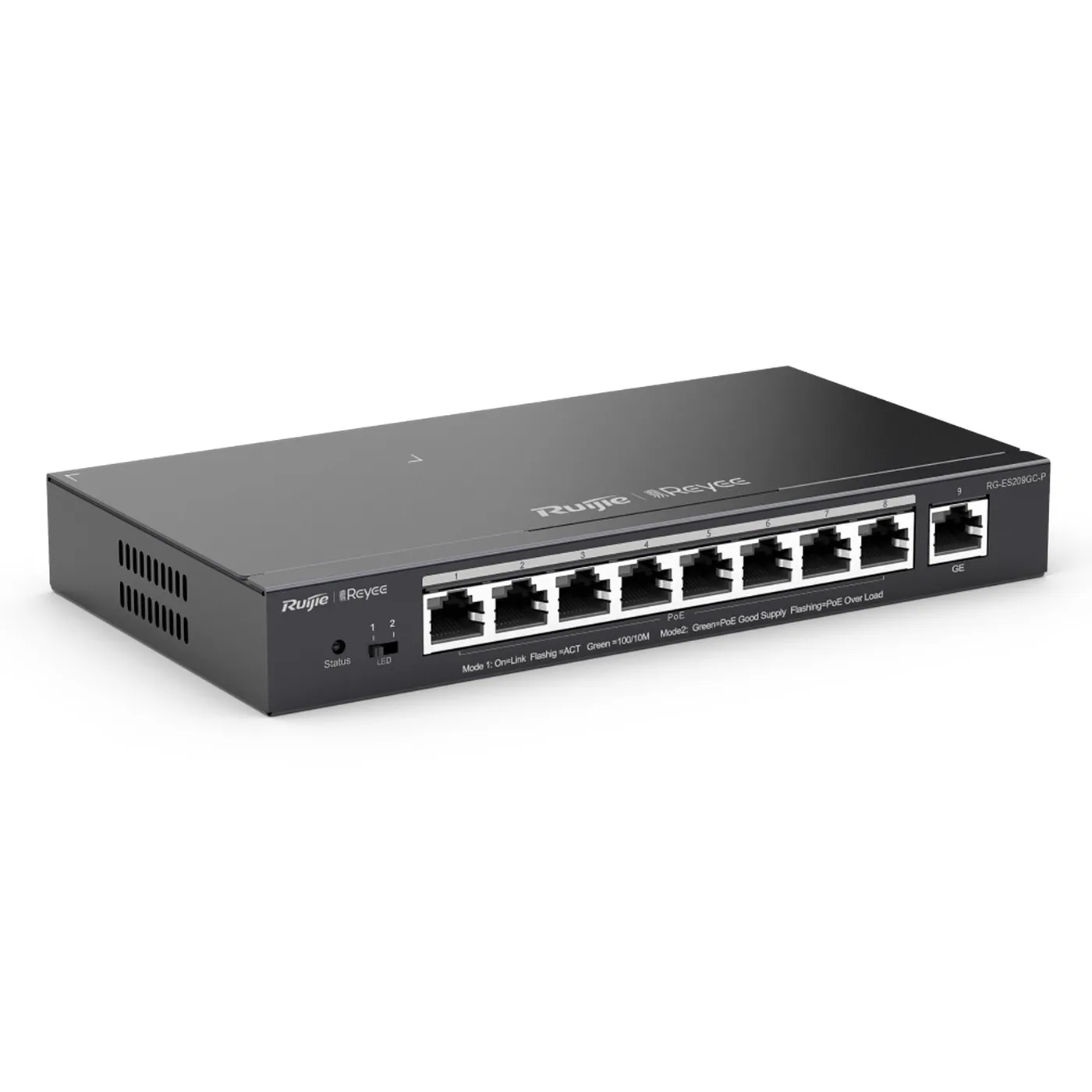[021558] [RG-ES209GC-P] Ruijie/Reyee - SMB Switch 8 Puertos PoE+ 802.3af/at + 1 Gigabit 120W