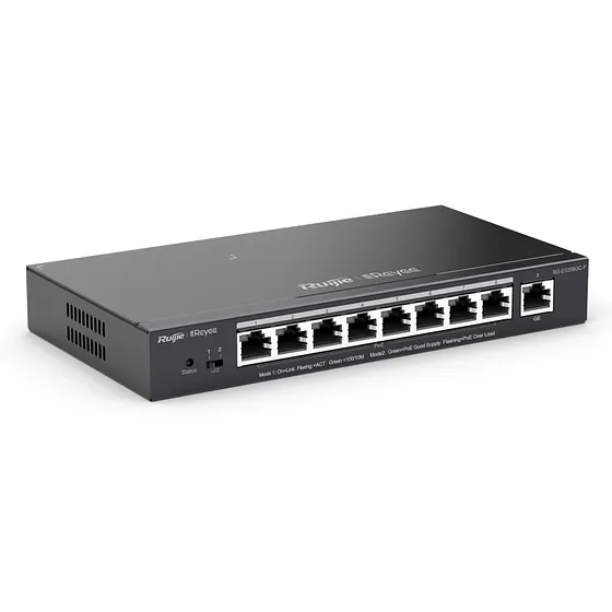 [021558] [RG-ES209GC-P] Ruijie/Reyee - SMB Switch 8 Puertos PoE+ 802.3af/at + 1 Gigabit 120W