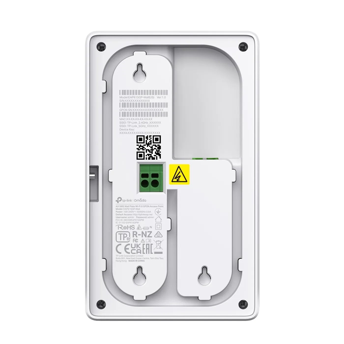 [021690] [EAP615GP-Wall] TP-Link - Punto de Acceso de Pared Wi-Fi 6 AX1800 1 Puerto SC/APC GPON Uplink y 2 Puertos Gigabit RJ45 [Omada]