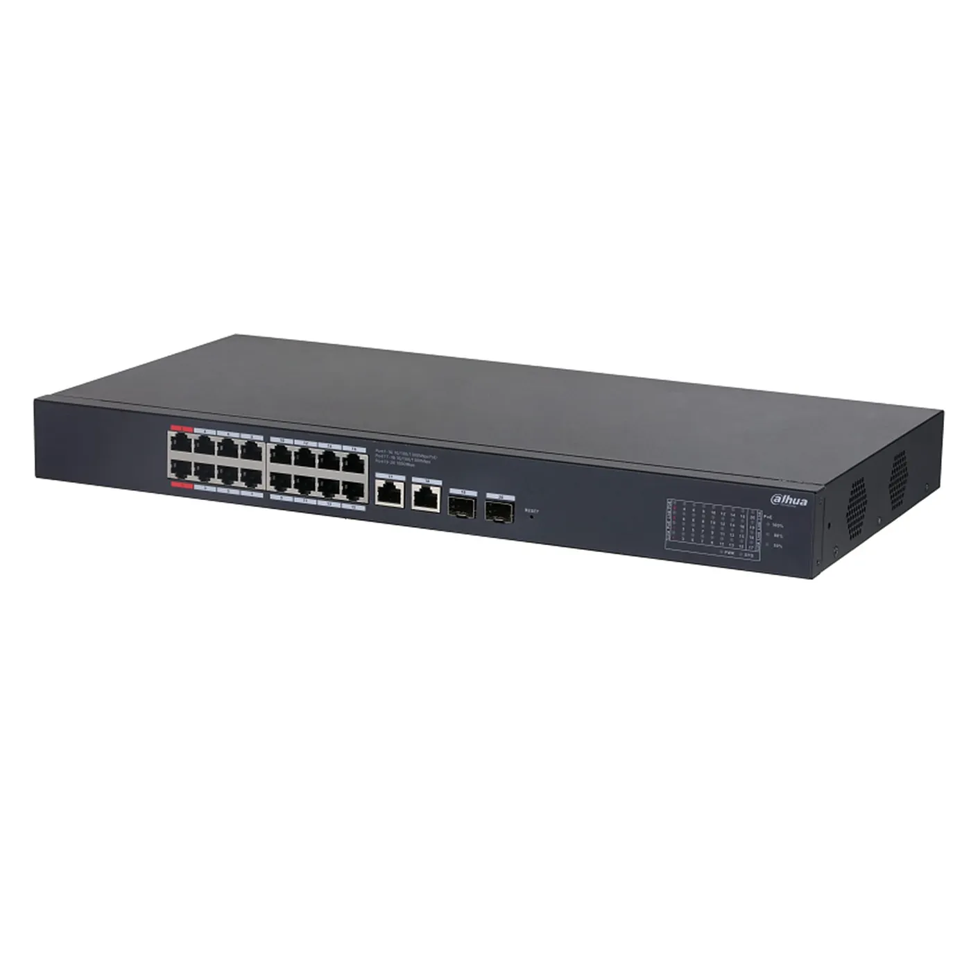 [021711] [DH-CS4220-16GT-190] Dahua - Switch Cloud L2 PoE de 20 Puertos con 16 Puertos PoE (Gigabit) 2 Puertos Uplink (Gigabit) y 2 Puertos SFP (Gigabit) Gestión en la Nube Carcasa Metálica Total PoE 190W [Administrable]