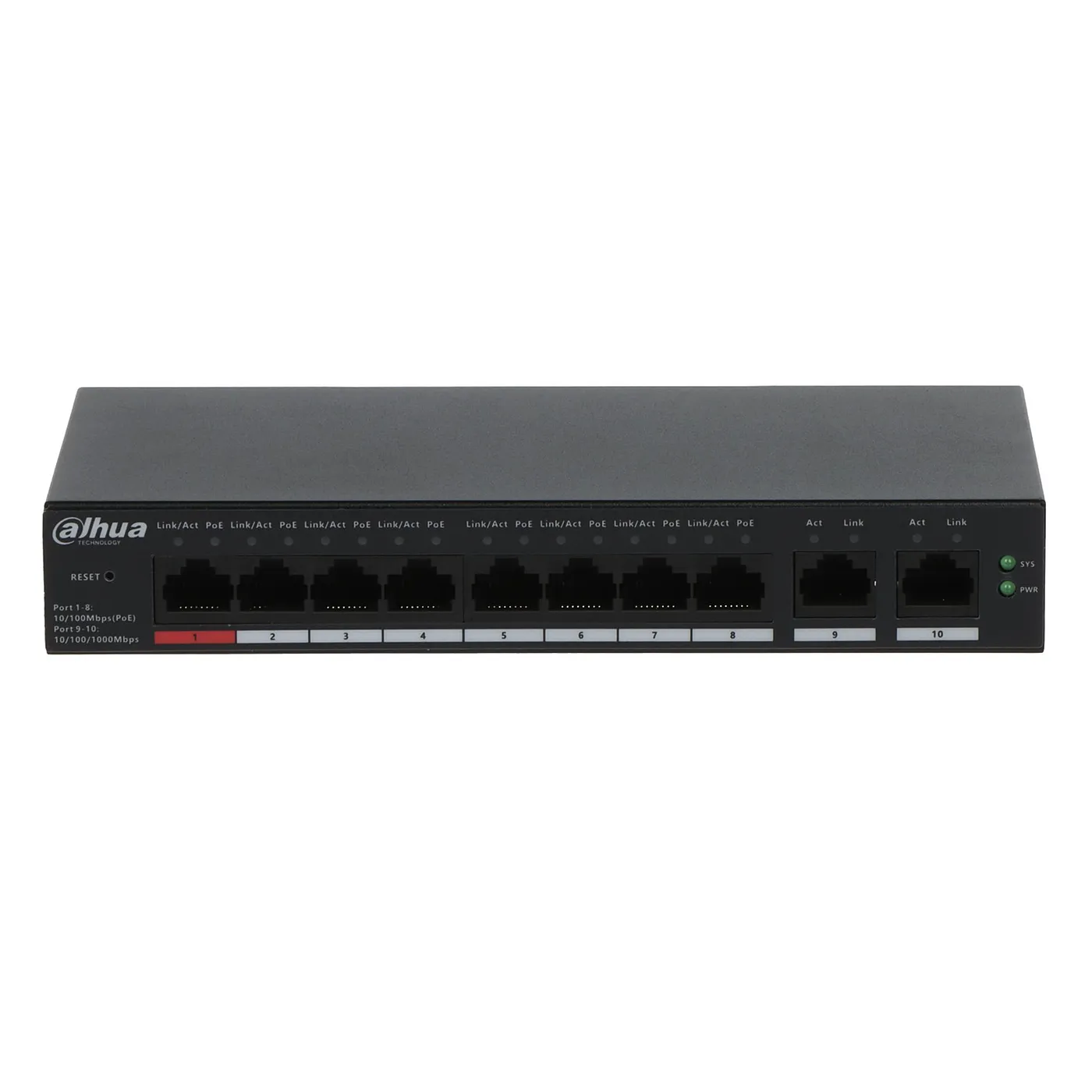 [021713] [DH-CS4010-8ET-110] Dahua - Switch de 10 Puertos 8 Puertos PoE 10/100 2 Puertos Uplink 10/100/1000 110W Totales Administrable en la Nube por DoLynk Care PoE 250 Metros Switching 5.6 Gbps