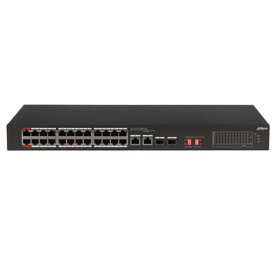 [021717] [DH-S3226-24ET-240] Dahua - Switch PoE para Montaje en Rack de 26 Puertos con 24 Puertos PoE (10/100 Mbps) 2 Puertos Uplink (Gigabit) y 2 Puertos SFP (Gigabit) Carcasa Metálica Total PoE 240W [No Administrable]