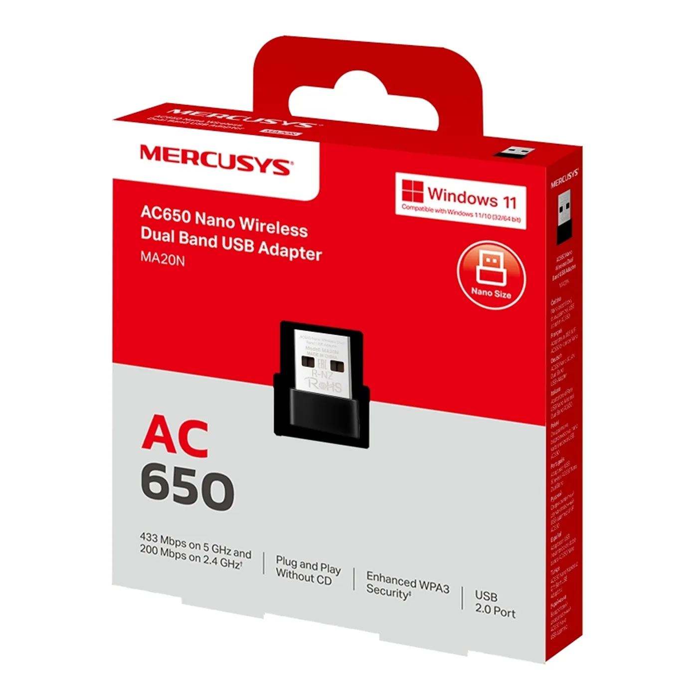 [021718] [MA20N] Mercusys - Adaptador Nano USB Inalambrico WiFi Doble Banda AC650