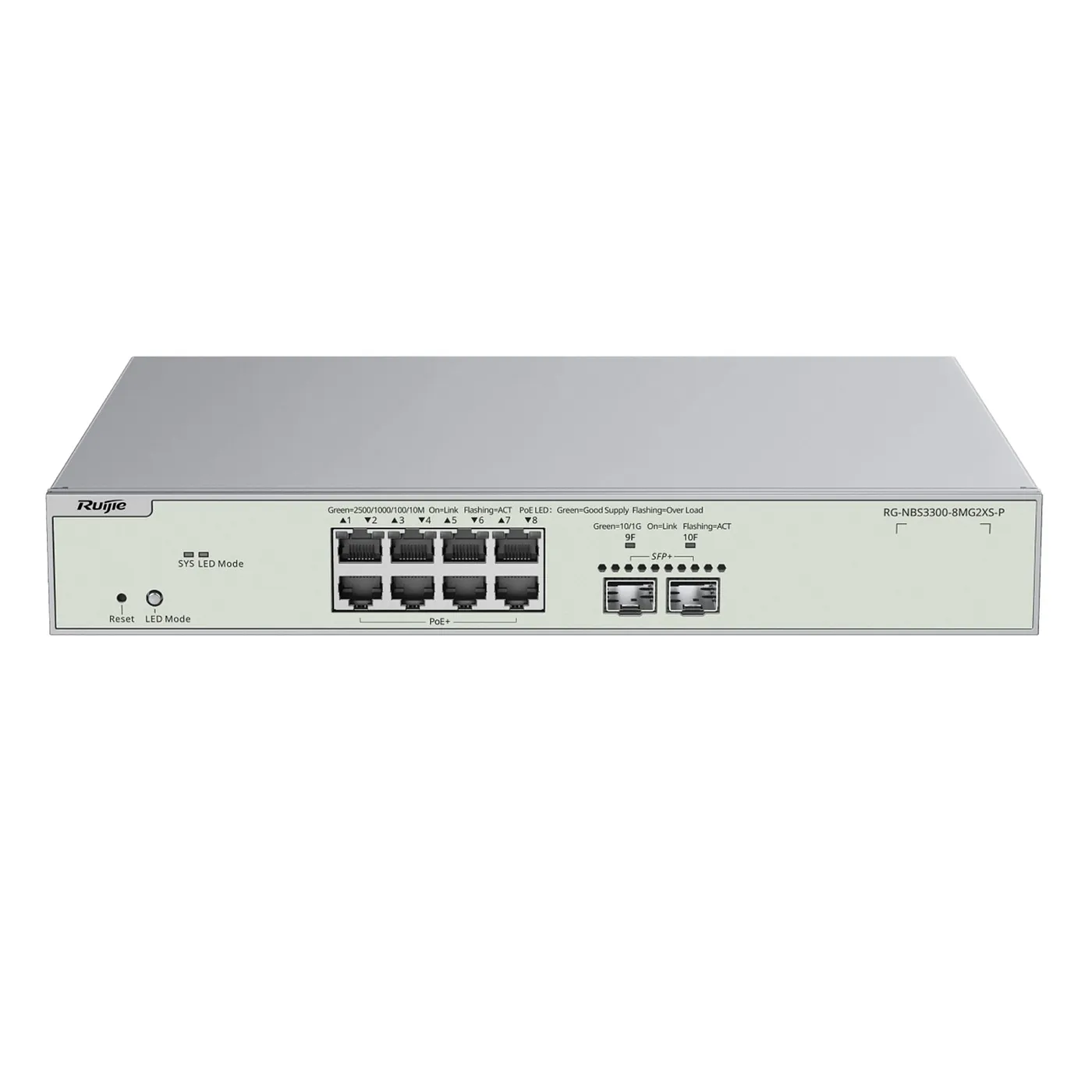 [021663] [RG-NBS3300-8MG2XS-P] Ruijie/Reyee - SME Switch Multi-Gigabit PoE+ Capa 2 con 8 Puertos 2.5G PoE+ hasta 240W y 2 Uplink SFP+ 10G Diseñado Para Access Points WiFi 6/7