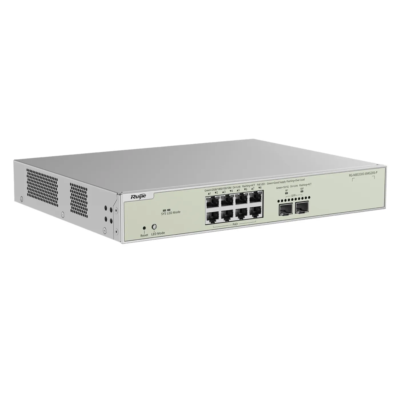 [021663] [RG-NBS3300-8MG2XS-P] Ruijie/Reyee - SME Switch Multi-Gigabit PoE+ Capa 2 con 8 Puertos 2.5G PoE+ hasta 240W y 2 Uplink SFP+ 10G Diseñado Para Access Points WiFi 6/7