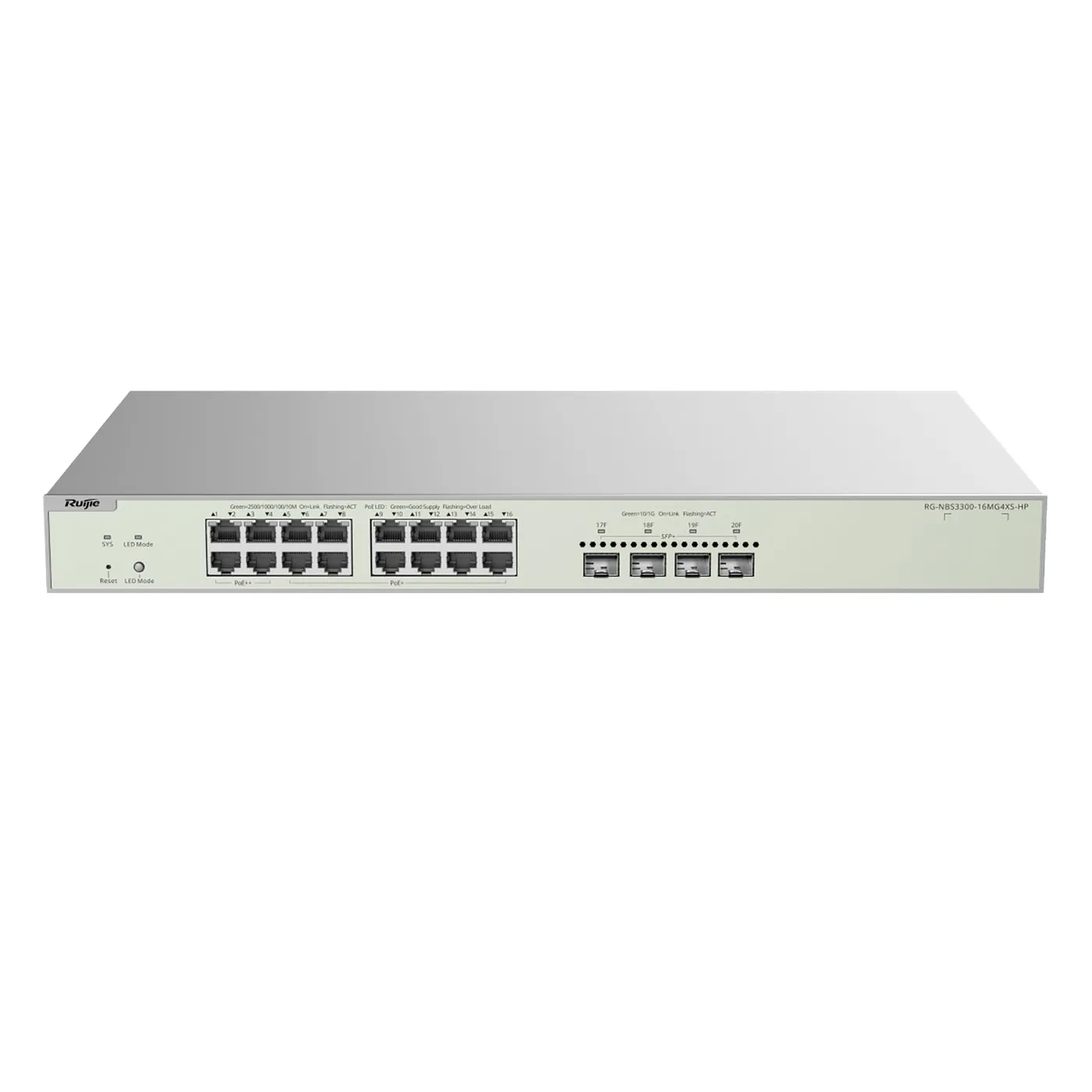 [021664] [RG-NBS3300-16MG4XS-HP] Ruijie/Reyee - SME Switch Multi-Gigabit PoE++ hasta 370W Capa 2 con 4 Puertos 2.5G (90W) 12 Puertos 2.5G (30W) y 4 Uplink SFP+ 10G Diseñado Para Access Points WiFi 6/7
