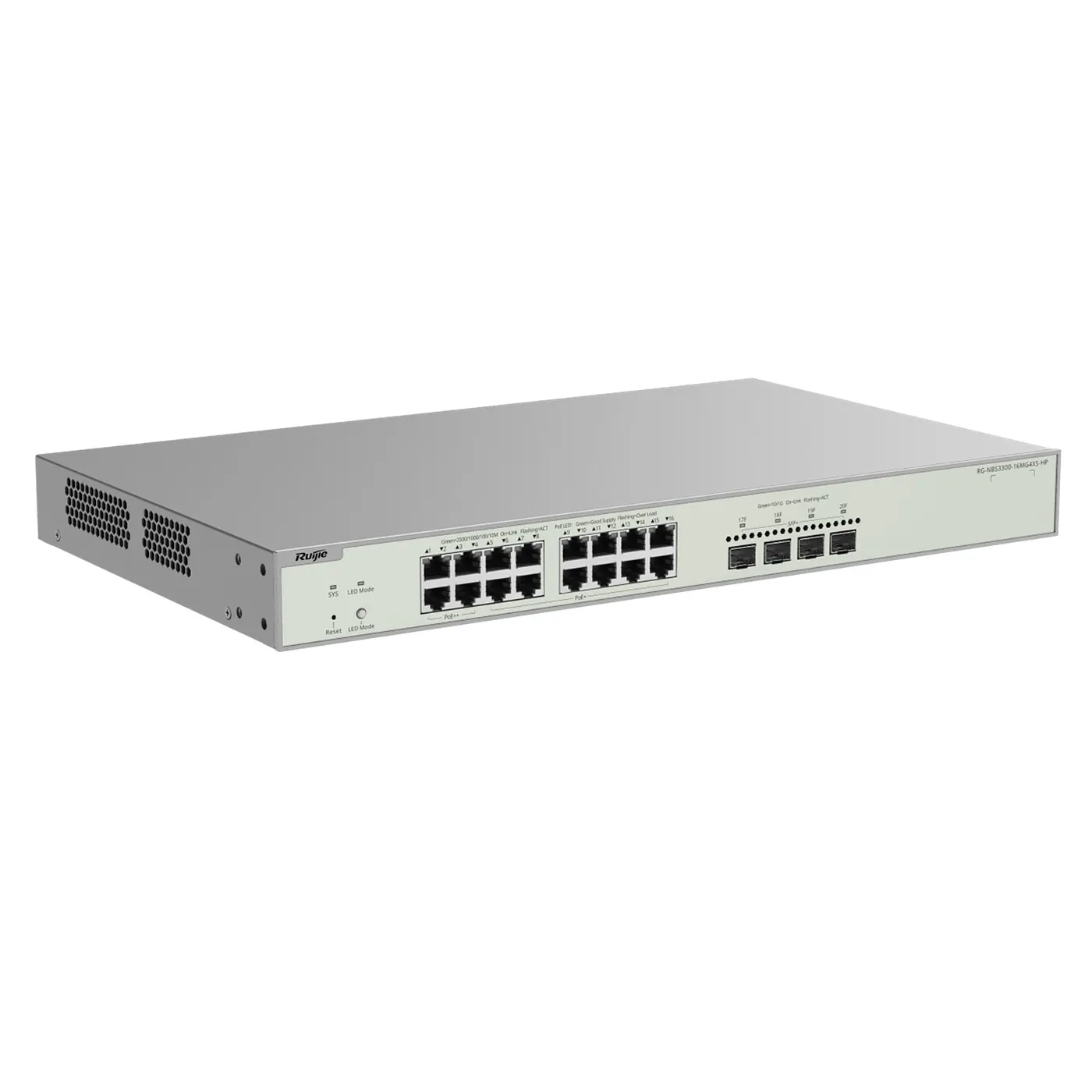 [021664] [RG-NBS3300-16MG4XS-HP] Ruijie/Reyee - SME Switch Multi-Gigabit PoE++ hasta 370W Capa 2 con 4 Puertos 2.5G (90W) 12 Puertos 2.5G (30W) y 4 Uplink SFP+ 10G Diseñado Para Access Points WiFi 6/7