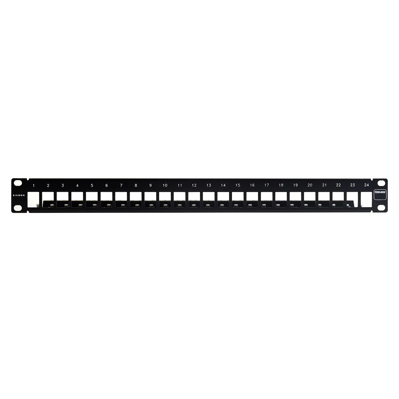 [021892] [TM-PNLZ-24-01] Siemon - Patch Panel Tera Max Blindado de 24 Puertos Modular (Vacio) Plano 1UR [Negro]