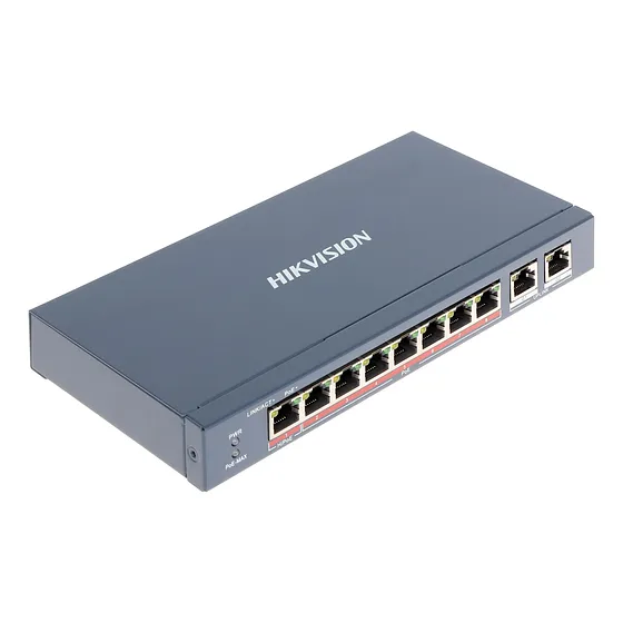 [021812] [DS-3E0310HP-E(O-STD)] Hikvision - Switch PoE+ No Administrable 7 Puertos 10/100 Mbps 802.3 af/at (30 W) 1 Puerto 10/100 Mbps Hi-PoE (90 W) 2 Puertos 1000 Mbps Uplink Modo Extendido hasta 300 Metros 110W