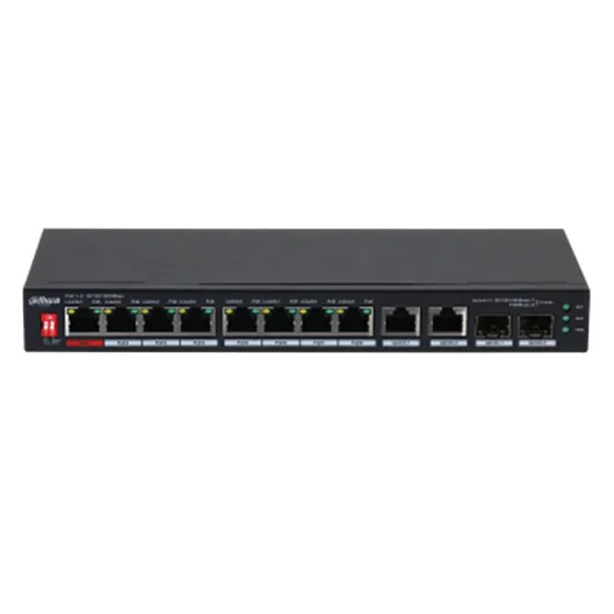 [021958] [DH-PFS3210-8GT2GF-96] Dahua - Switch PoE para Escritorio de 10 Puertos con 8 Puertos PoE (Gigabit) 2 Puertos Uplink (Gigabit) y 2 Puertos SFP (Gigabit) Carcasa Metálica Total PoE 96W [No Administrable]