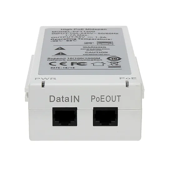 [021960] [PFT1200] Dahua - Inyector Hi-Poe Midspan Gigabit Soporta PoE PoE+ Hi-PoE 60W para PTZ Indicadores Led de Status Funciona con Extensor PFT1300 para conexión en Cascada