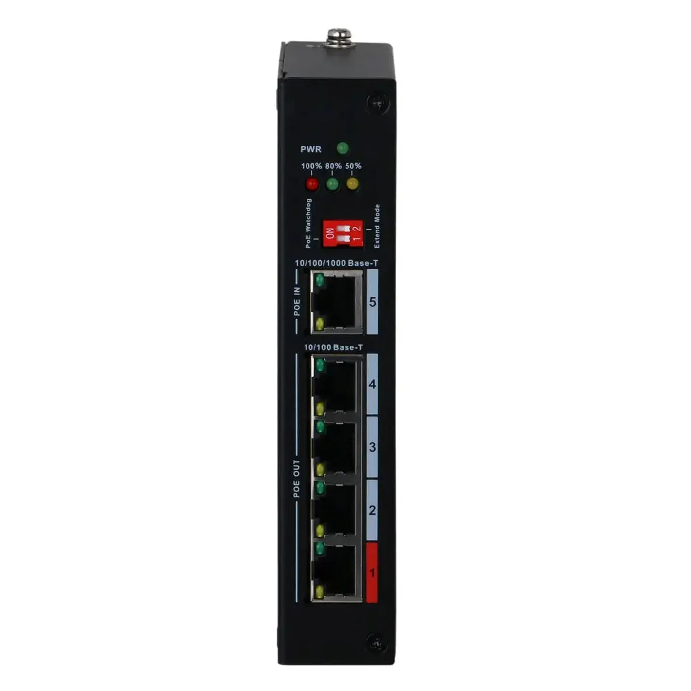 [021963] [DH-PFT1500] Dahua - Extensor PoE de 5 Puertos con 4 Salidas PoE y 1 Entrada PoE (4 Puertos 10/100Mbps 1 Puerto Uplink 10/100/1000Mbps PoE In 3 Puertos PoE Out 802.3af/at 1 Puerto PoE Out 802.3bt) PoE Watchdog PoE Extendido hasta 250m