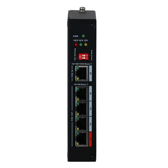 [021963] [DH-PFT1500] Dahua - Extensor PoE de 5 Puertos con 4 Salidas PoE y 1 Entrada PoE (4 Puertos 10/100Mbps 1 Puerto Uplink 10/100/1000Mbps PoE In 3 Puertos PoE Out 802.3af/at 1 Puerto PoE Out 802.3bt) PoE Watchdog PoE Extendido hasta 250m