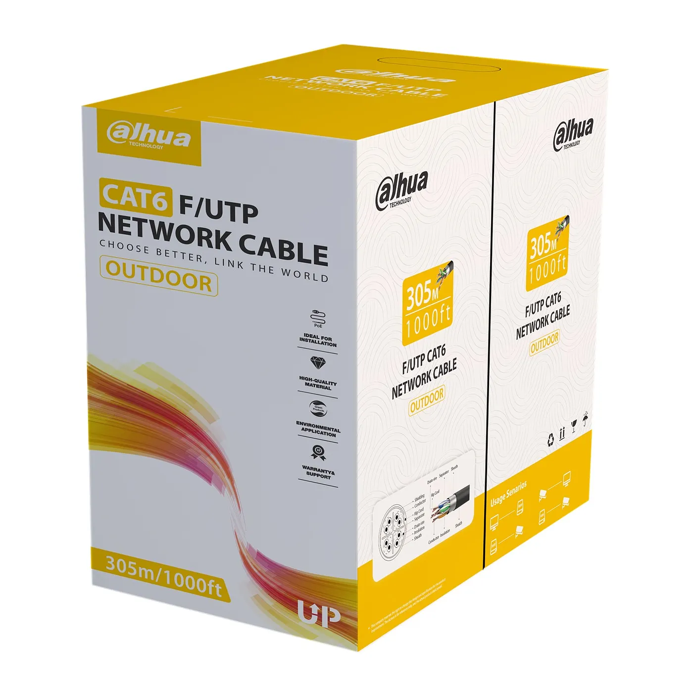 [021975] [DH-PFM920-6UN-black] Dahua - Cable UTP CAT6 (Categoria 6) 100% Cobre Exterior 0.57MM 23 AWG Negro [Caja 305 Metros]