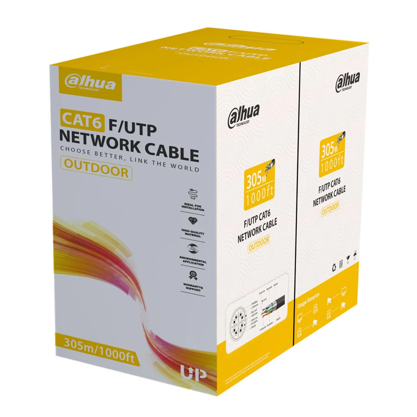 [021977] [DH-PFM920-6F-black] Dahua - Cable F/UTP CAT6 (Categoria 6) 100% Cobre Exterior 0.57MM 23 AWG Negro [Caja 305 Metros]