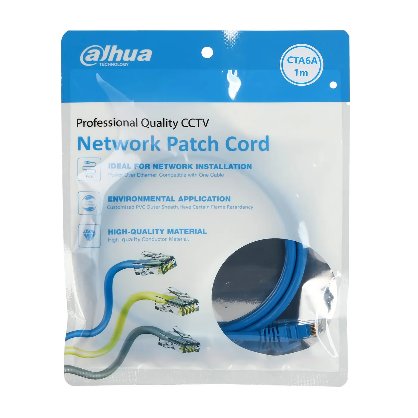 [021986] [DH-PFM3972-6AU-1-blue] Dahua - Patch Cord Cable de Conexión UTP CAT6a (Categoria 6a) RJ45 100% Cobre Azul [1 Metro]