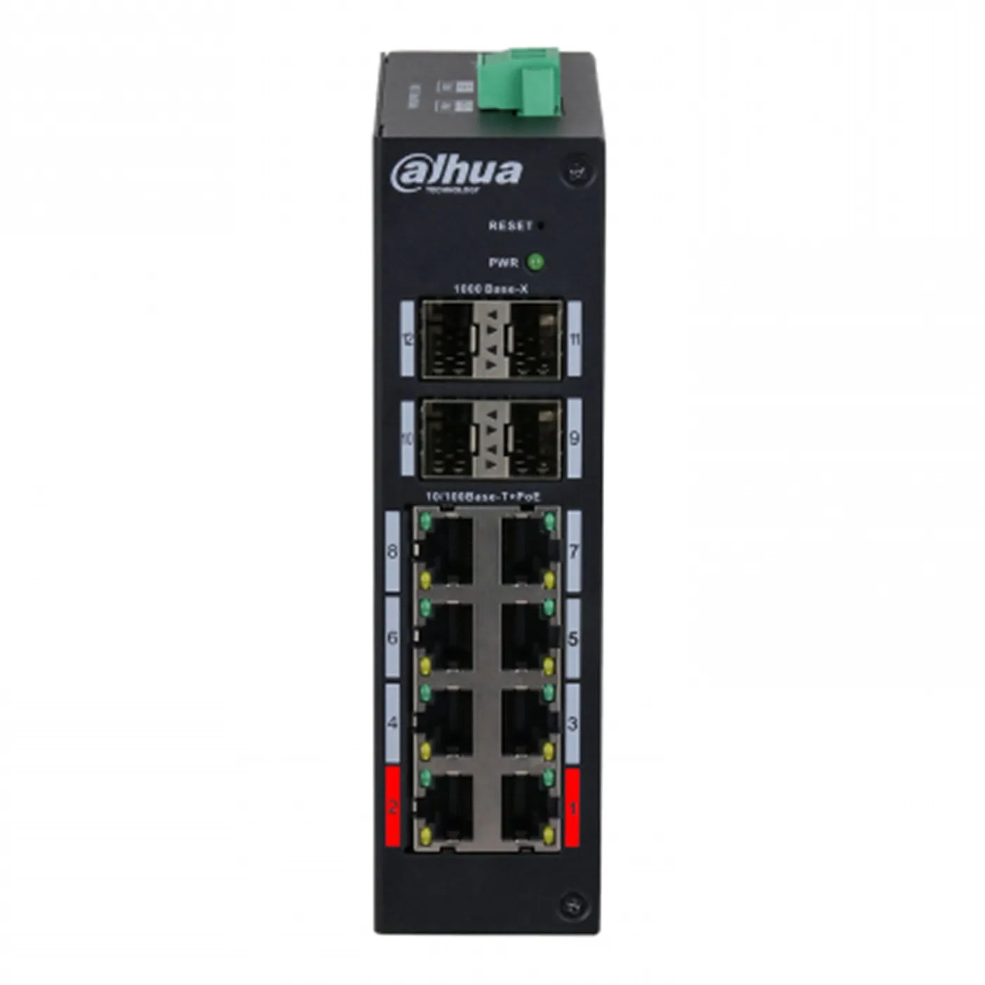 [021935] [DH-HS4412-8ET-96] Dahua - Switch Cloud L2 Industrial PoE de 12 Puertos con 8 Puertos RJ-45 PoE (10/100 Mbps) y 4 Puertos SFP Uplink (1000Mbps) Gestión en Nube Carcasa Metálica Total PoE 96W [Administrable]