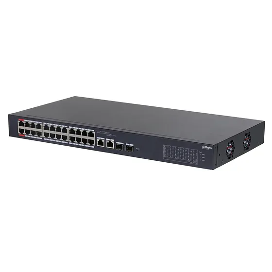 [021946] [DH-CS4226-24ET-240] Dahua - Switch Cloud L2 PoE de 26 Puertos con 24 Puertos RJ-45 PoE (10/100 Mbps) 2 Puertos RJ-45 Uplink (Gigabit) y 2 Puertos SFP (1000 Mbps) Gestión en la Nube Carcasa Metálica Total PoE 240W [Administrable]