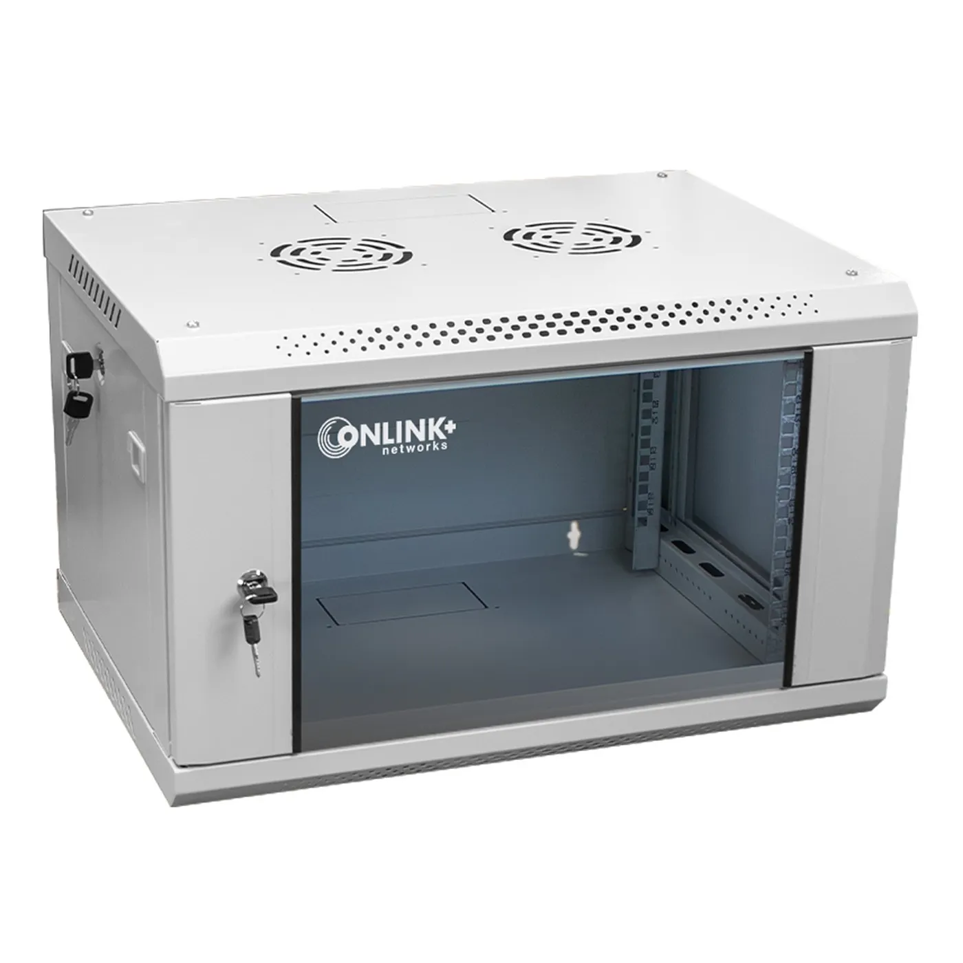 [022061] [WM6406-450-RAL7035] Onlink - Rack de Pared [6U] Cerrado Fijo 600x 450x368mm con 3 Cerraduras y Puerta de Vidrio [Gris Luminoso]