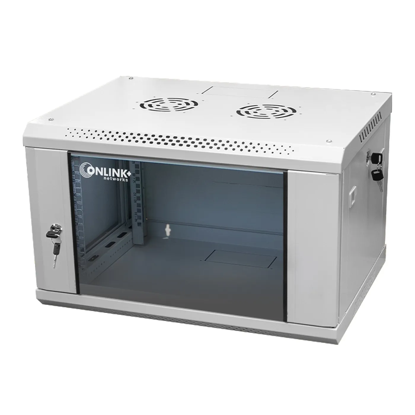 [022061] [WM6406-450-RAL7035] Onlink - Rack de Pared [6U] Cerrado Fijo 600x 450x368mm con 3 Cerraduras y Puerta de Vidrio [Gris Luminoso]