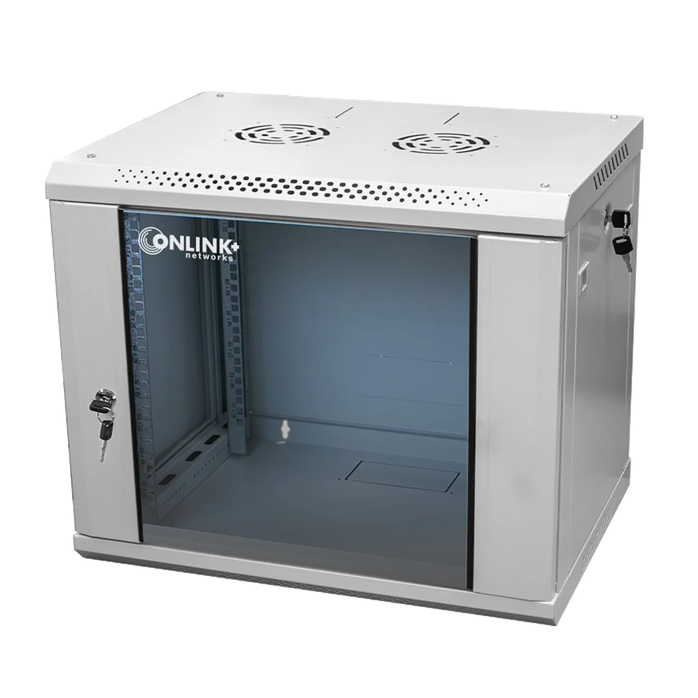 [022062] [WM6409-450-RAL7035] Onlink - Rack de Pared [9U] Cerrado Fijo 600x450x501mm con 3 Cerraduras y Puerta de Vidrio [Gris Luminoso]