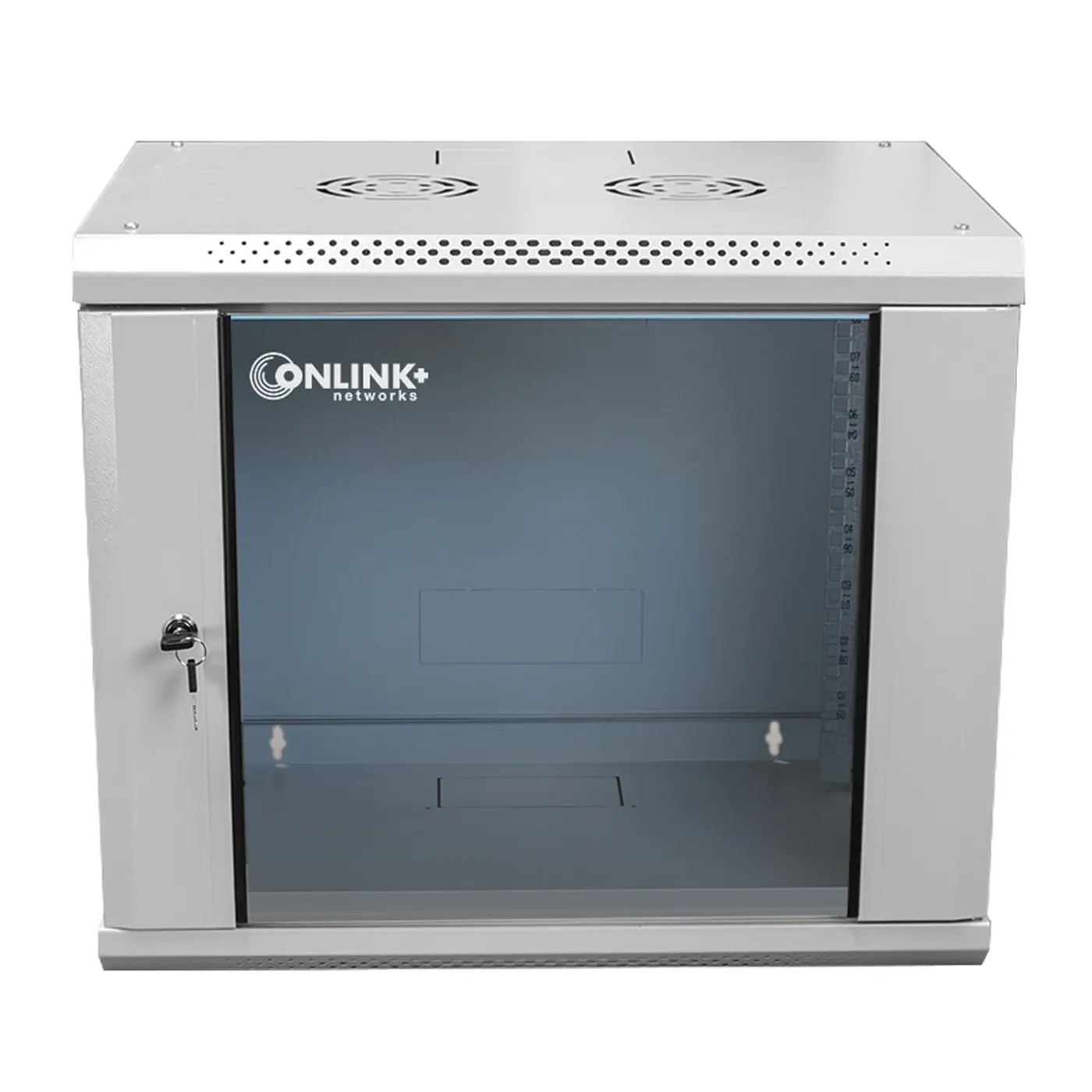 [022062] [WM6409-450-RAL7035] Onlink - Rack de Pared [9U] Cerrado Fijo 600x450x501mm con 3 Cerraduras y Puerta de Vidrio [Gris Luminoso]