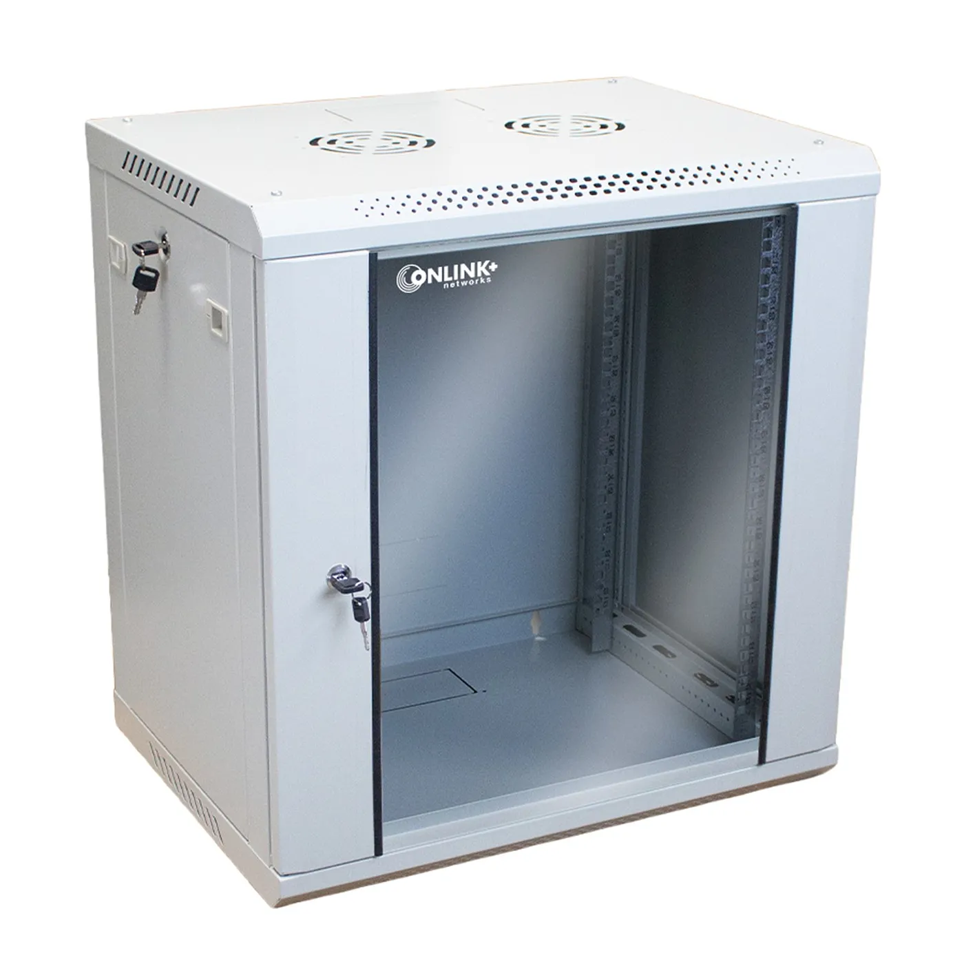 [022063] [WM6412-450-RAL7035] Onlink - Rack de Pared [12U] Cerrado Fijo 600x450x635mm con 3 Cerraduras y Puerta de Vidrio [Gris Luminoso]